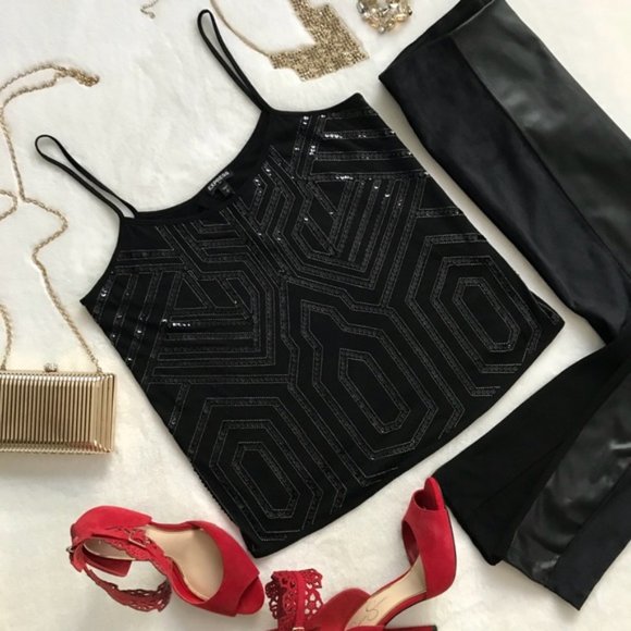 Express | NWT Sequin Split Back Tank - Picture 1 of 9